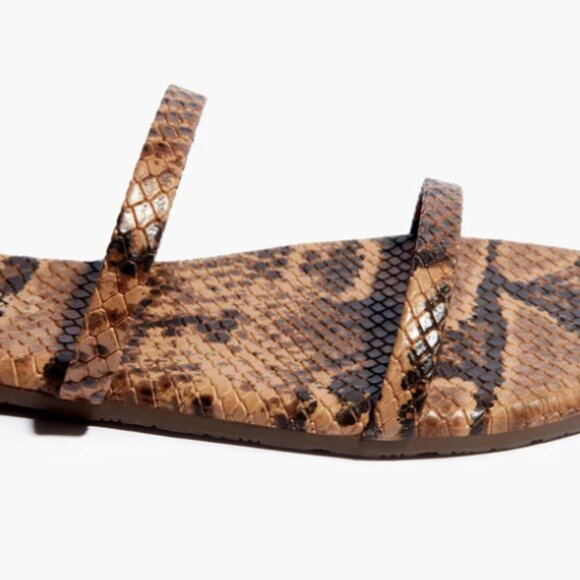 NEW TKEES Made In Brazil Leather Gemma Flat Sandals in snake for women 7252j1 - Picture 3 of 5